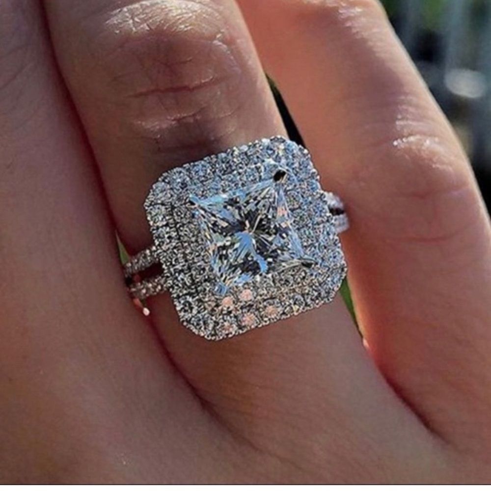 Gold Plated Geometric Square Simulation Diamond Copper Ring
